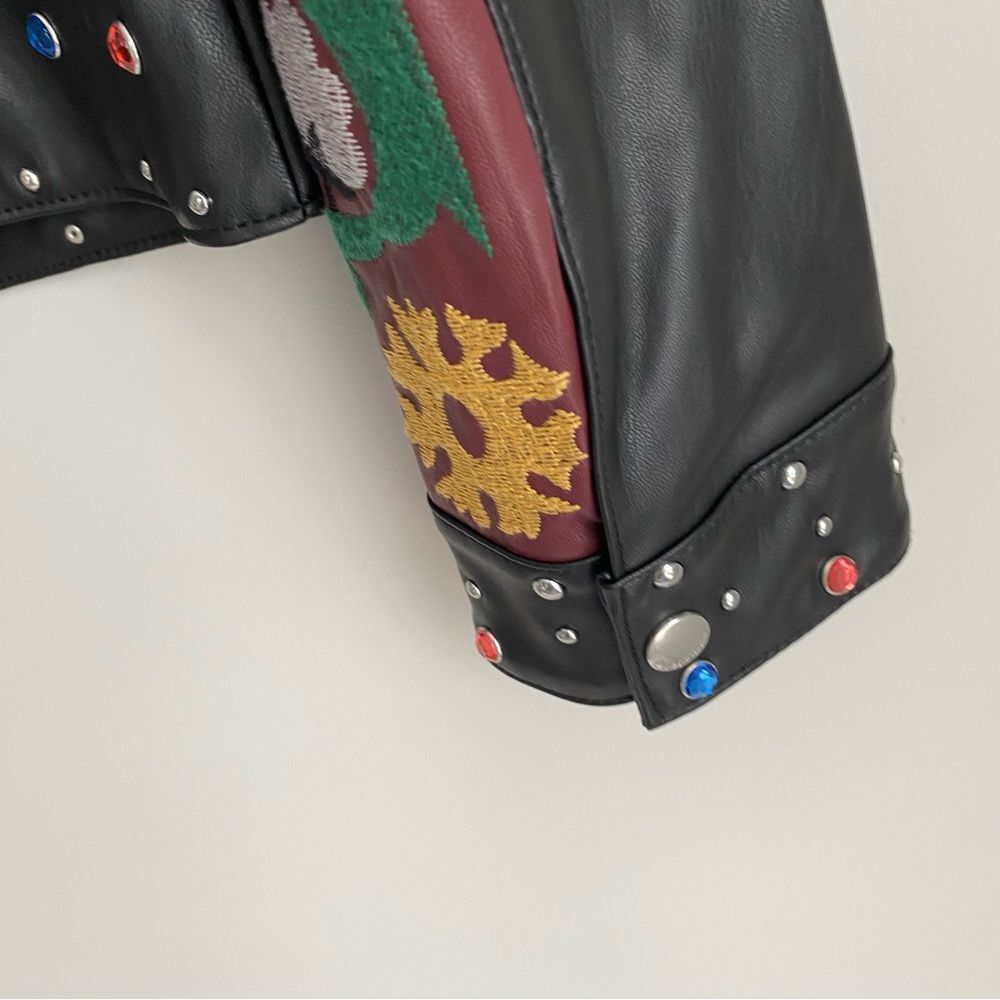 Desigual Carole Jewelled Faux Leather Embroidered Jacket Size 8 NWT - Picture 9 of 13